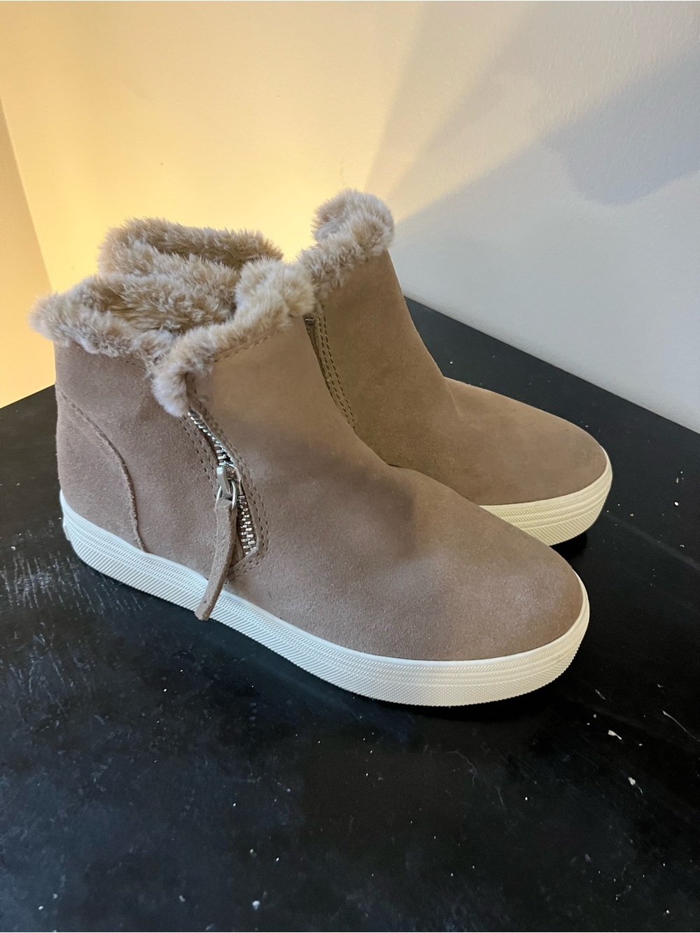 Dolce Vita Tan Faux Fur-Lined Zip Ankle Boots